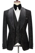 Charming Black Sequins 3 Pieces Shawl Lapel Prom Suits