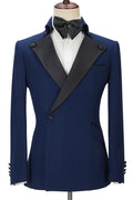 Stylish Navy Blue One Button Close Fitting Prom Men Suits