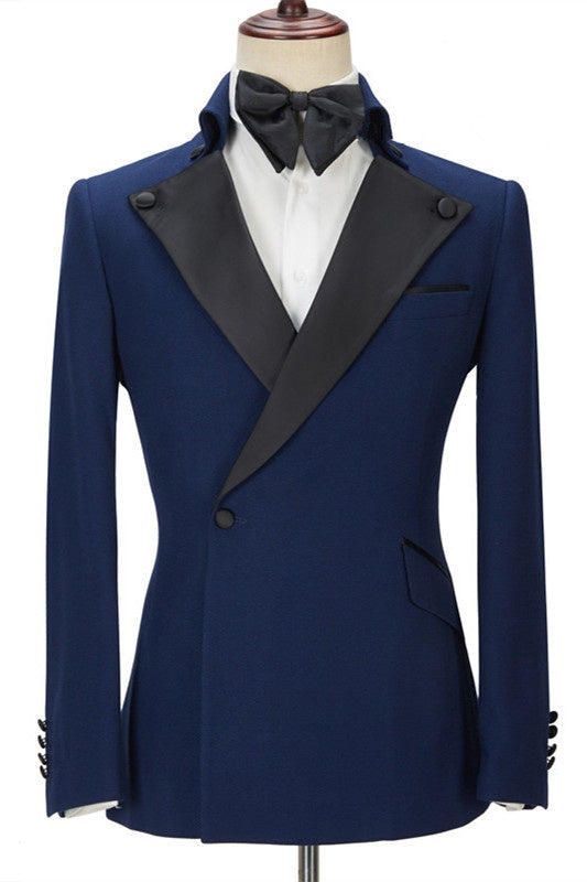 Stylish Navy Blue One Button Close Fitting Prom Men Suits