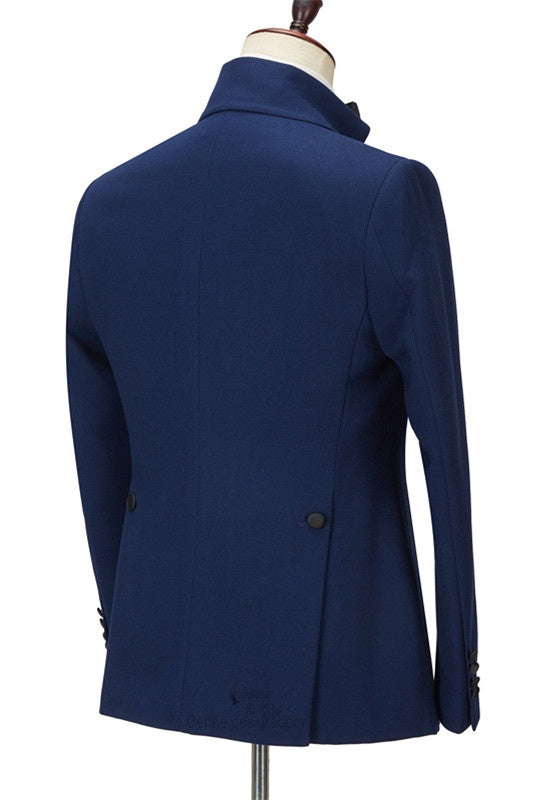 Stylish Navy Blue One Button Close Fitting Prom Men Suits