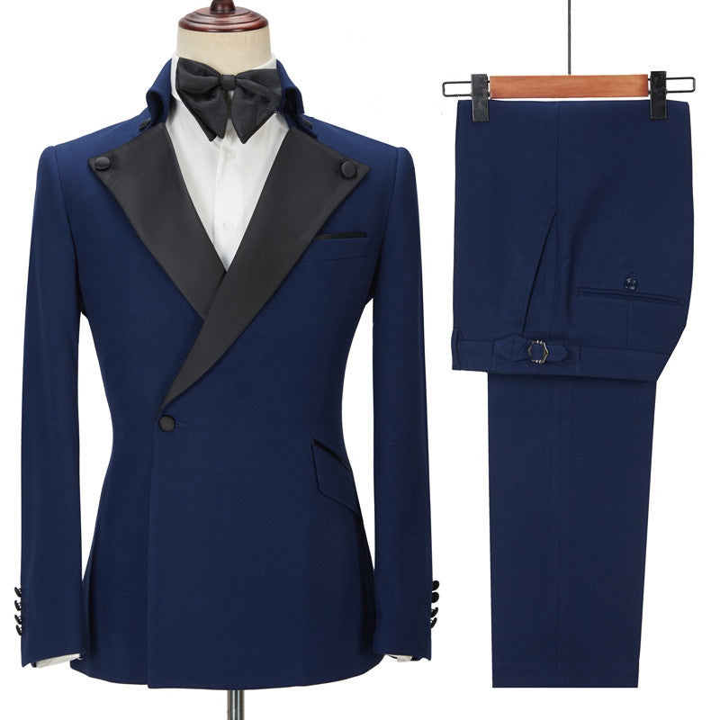 Stylish Navy Blue One Button Close Fitting Prom Men Suits