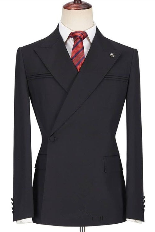 Trendy Black Peaked Lapel Formal Business Suits