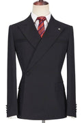 Trendy Black Peaked Lapel Formal Business Suits