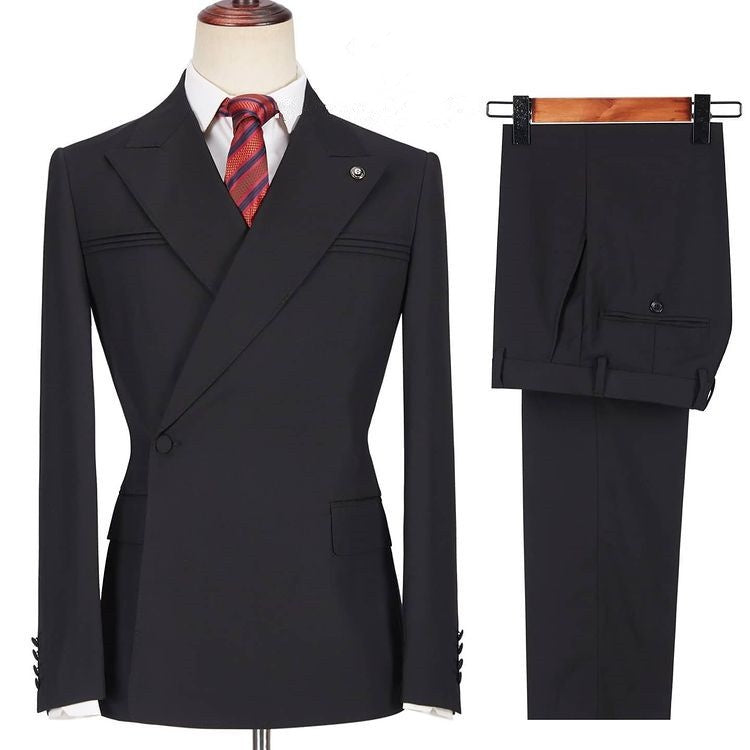 Trendy Black Peaked Lapel Formal Business Suits