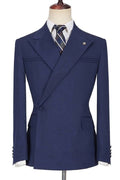 Trendy Navy Blue Peaked Lapel Formal Business Suits