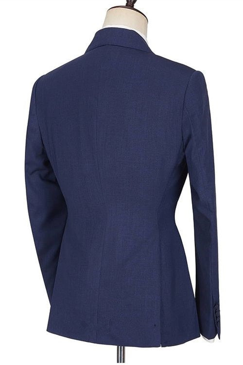 Trendy Navy Blue Peaked Lapel Formal Business Suits