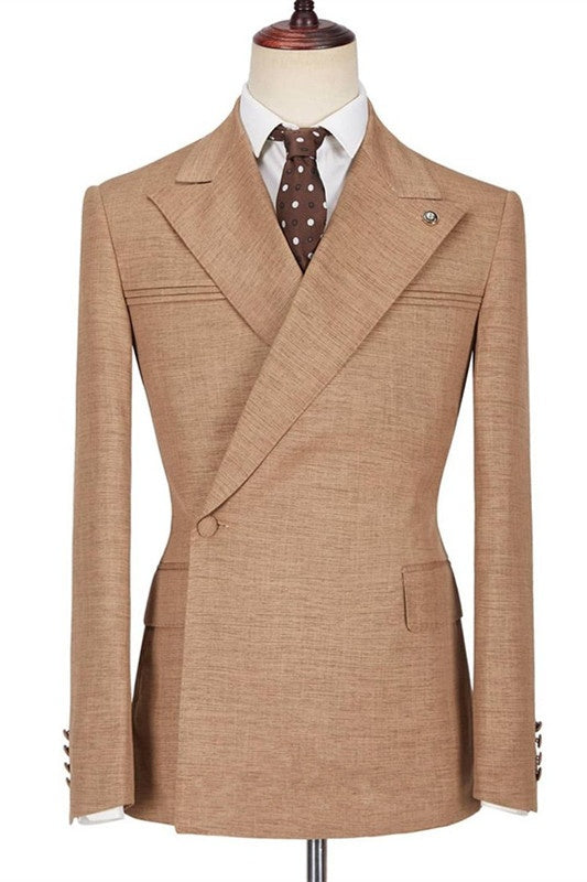 Chic Light Brown Peaked Lapel Business Men Suits