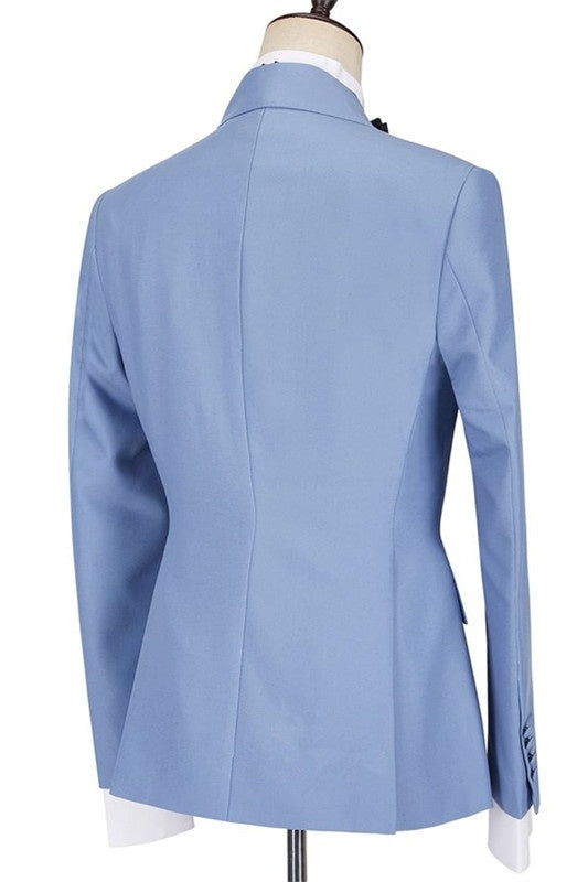 Chic Light Blue Peaked Lapel Best Fitted Prom Men Suits