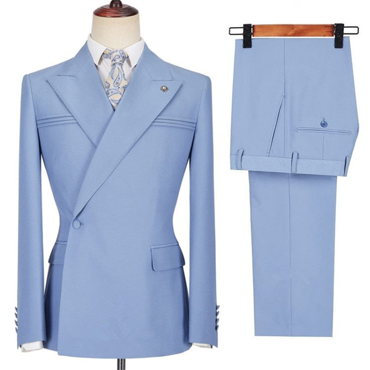 Chic Light Blue Peaked Lapel Best Fitted Prom Men Suits