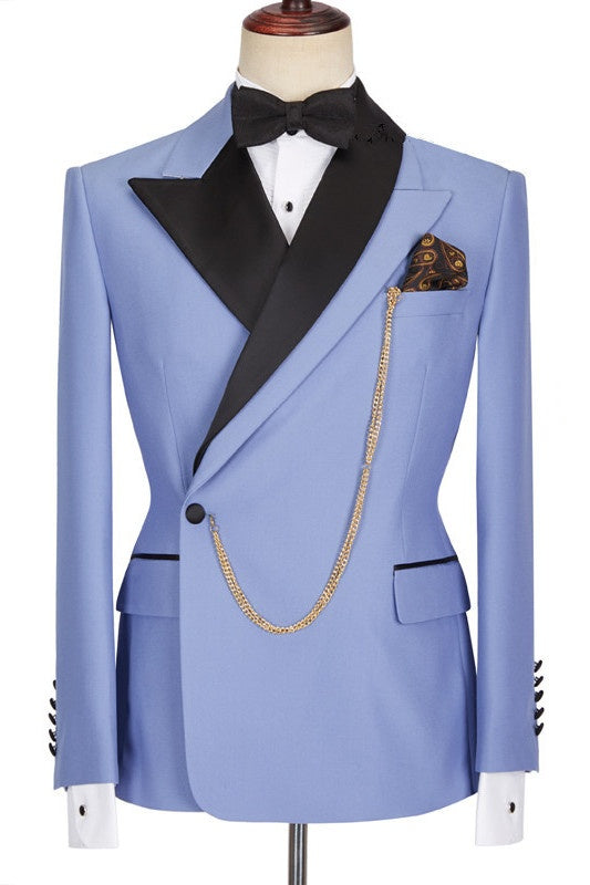Fashion Blue Peaked Lapel Slim Fit Bespoke Men Suits