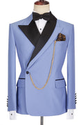 Fashion Blue Peaked Lapel Slim Fit Bespoke Men Suits