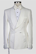 Elegant White Jacquard Double Breasted Wedding Men Suits