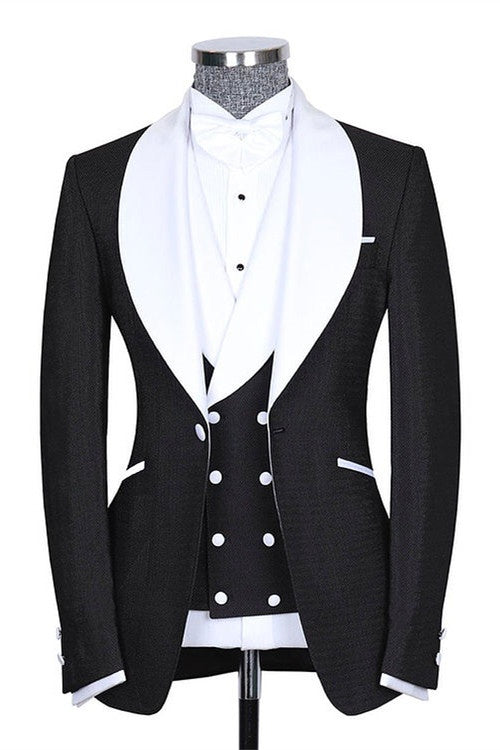 Mild Black 3 Pieces Shawl Lapel Wedding Suits With Vest