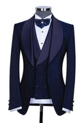 Elegant Navy Blue 3 Pieces Close Fitting Wedding Men Suits
