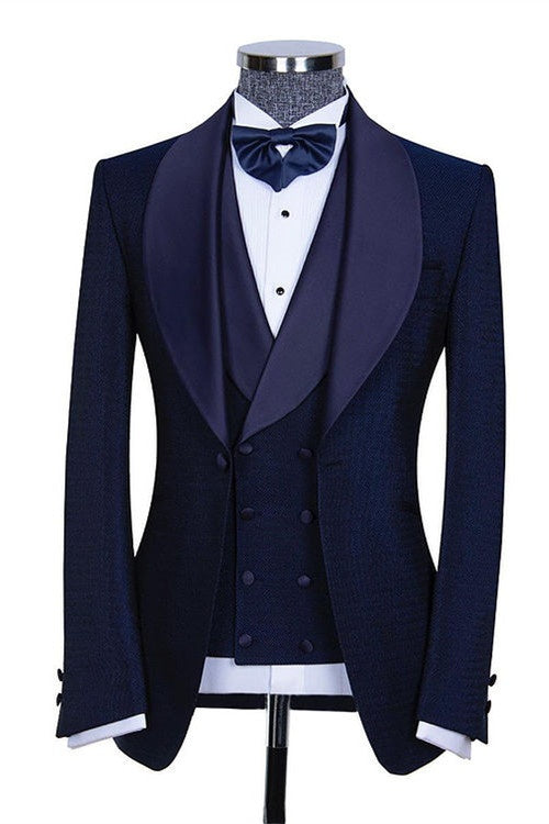 Elegant Navy Blue 3 Pieces Close Fitting Wedding Men Suits