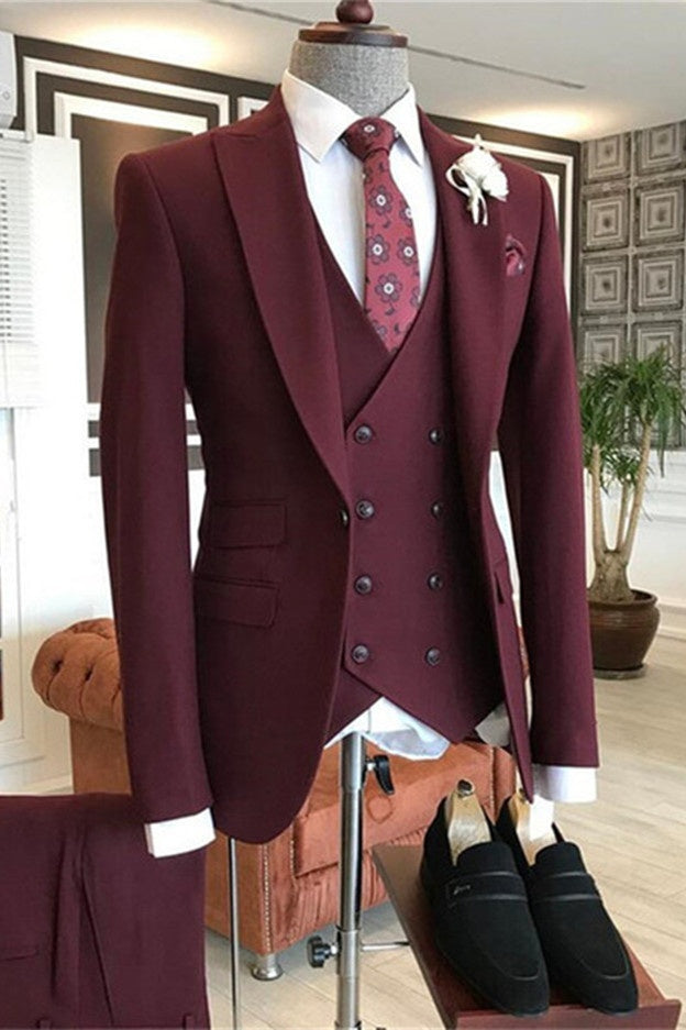 Chic Burgundy 3 Pieces Slim Fit Prom Men Suits
