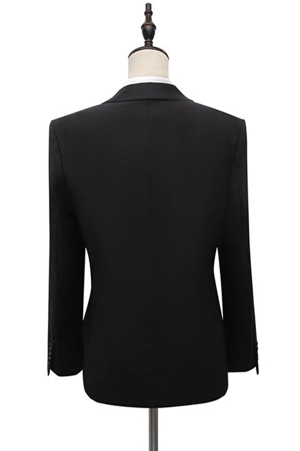 Fashion Black Peaked Lapel Slim Fit Men Suits With Adjustable Buckle