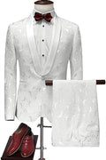 Trendy White Jacquard Shawl Lapel Wedding Men Suits