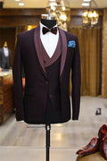 Generous Dark Brown 3 Pieces Shawl Lapel Wedding Men Suits