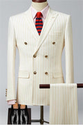 Stylish Off-white Double Breasted Pinstriped Business Suits