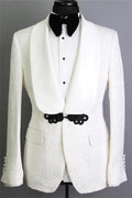 Trendy White Jacquard Shawl Lapel Men's Wedding Suits