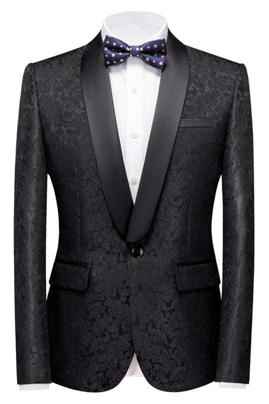 Fancy Black Jacquard Shawl Lapel Wedding Men Suits