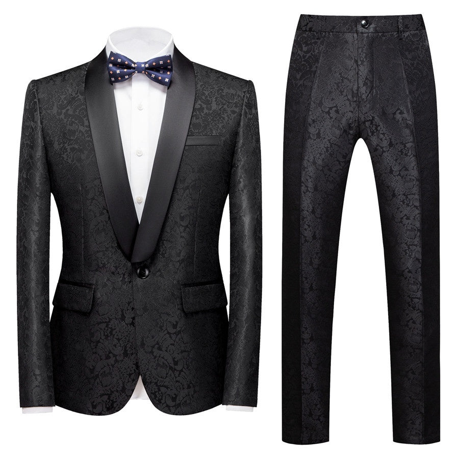 Fancy Black Jacquard Shawl Lapel Wedding Men Suits