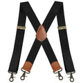 Black X-back Suspenders With Antique Bronze Hooks And Brown Leather Tabs