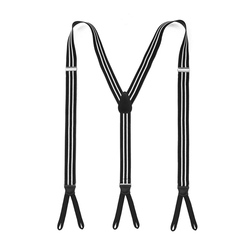 Y-Back Black And White Striped Suspenders For Men
