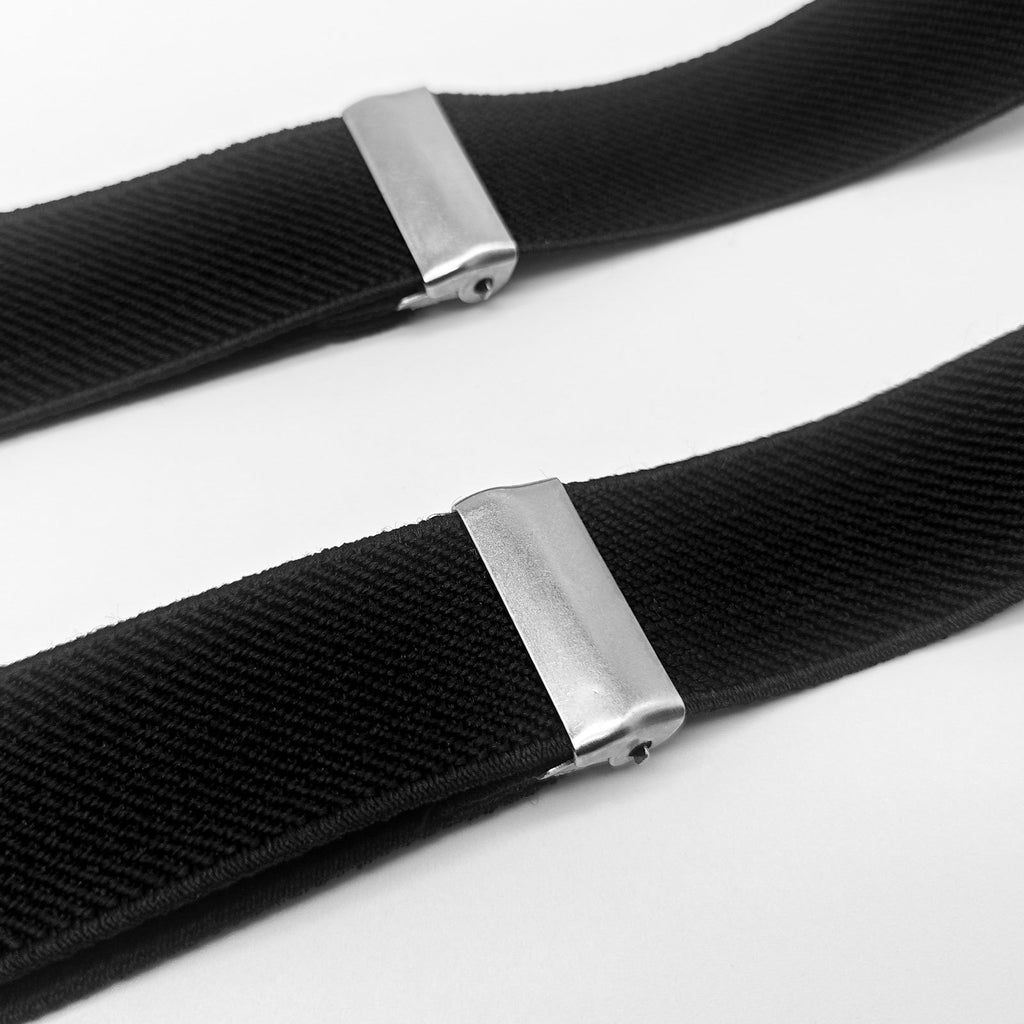 Y-Back Black And White Striped Suspenders For Men