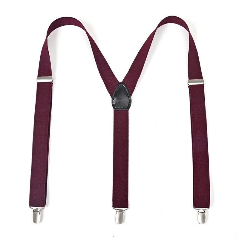 Y-Back Burgundy Suspenders With Silver Clips And Black Leather Patch