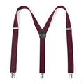 Y-Back Burgundy Suspenders With Silver Clips And Black Leather Patch