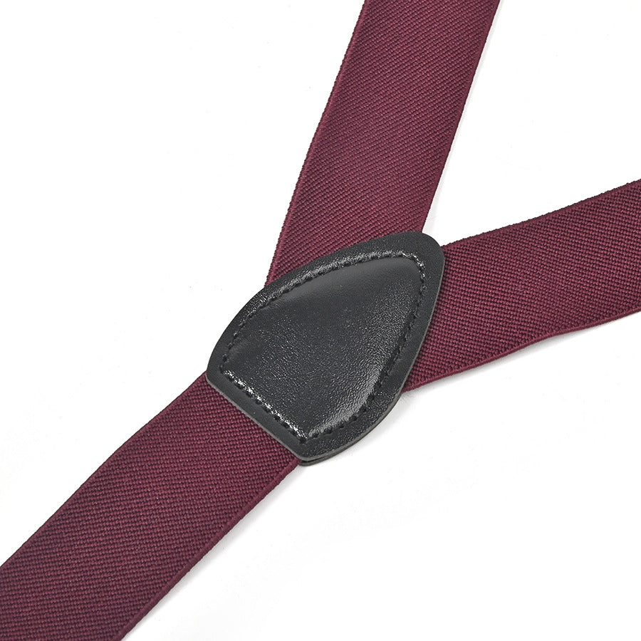 Y-Back Burgundy Suspenders With Silver Clips And Black Leather Patch