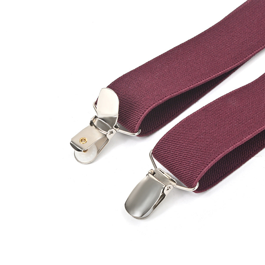 Y-Back Burgundy Suspenders With Silver Clips And Black Leather Patch