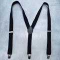 Black Y-Back Adjustable Suspenders With Silver Clips For Men