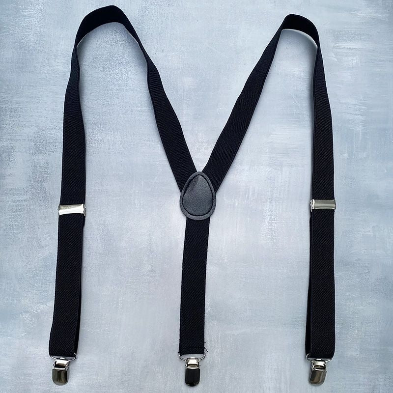 Black Y-Back Adjustable Suspenders With Silver Clips For Men