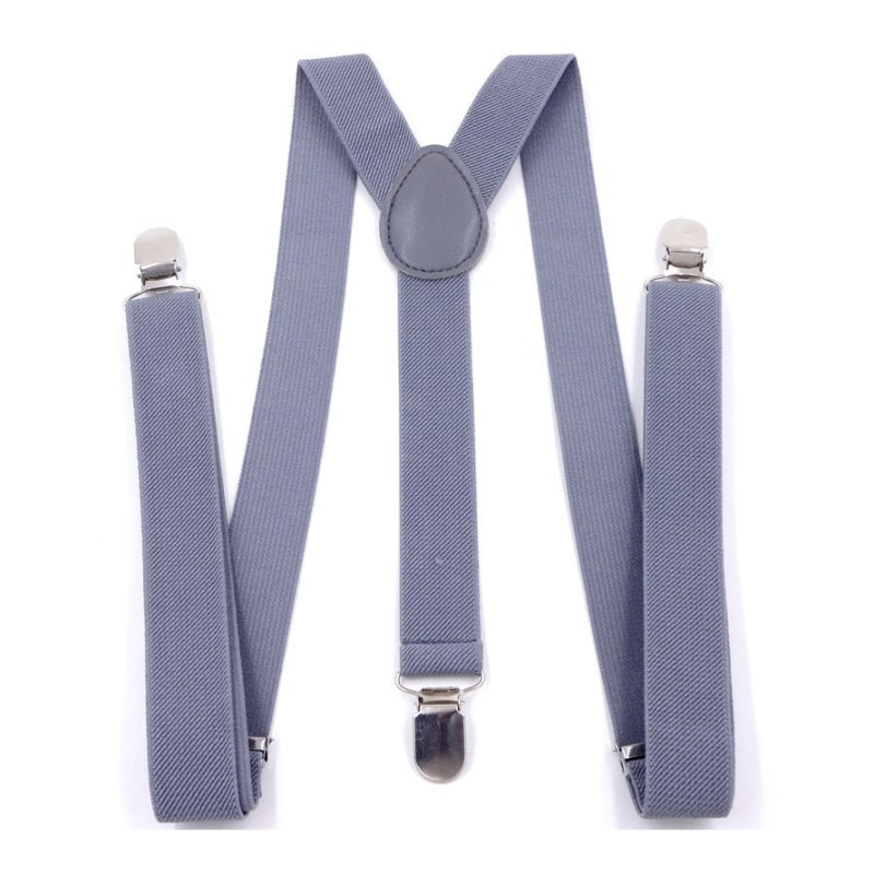 Gray Y-Back Clip On Adjustable Suspenders For Men