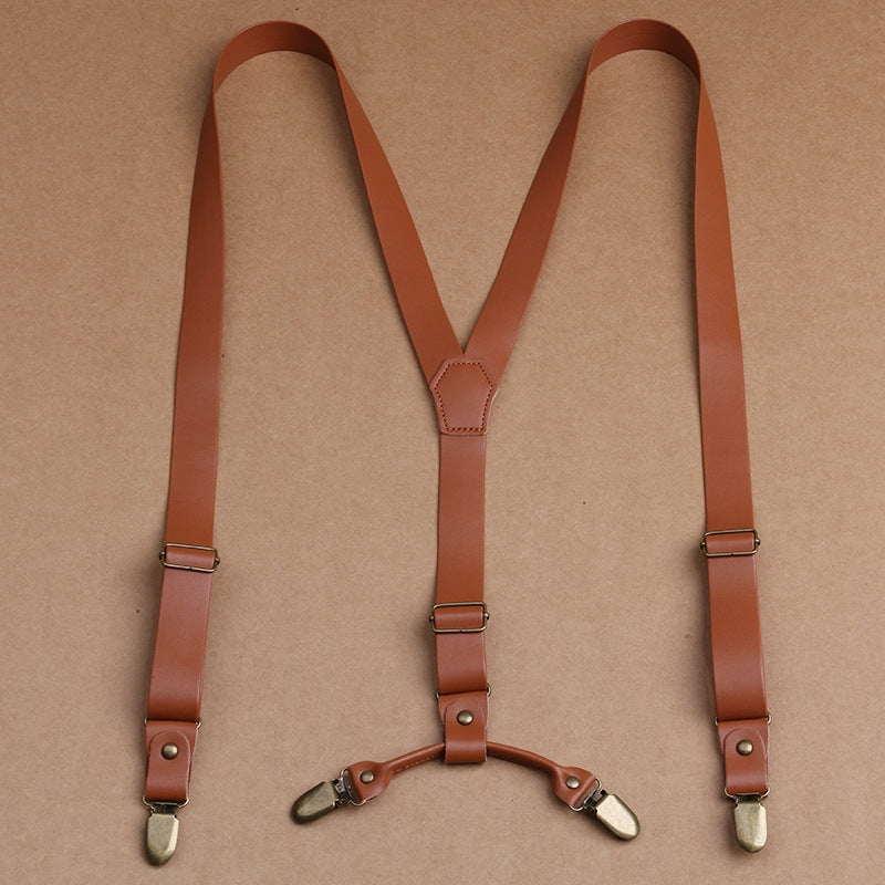 Brown Full Leather Y-Back Vintage Men's Suspenders