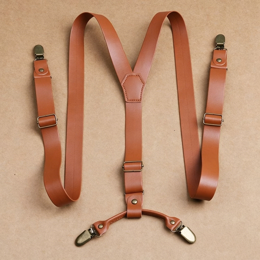 Brown Full Leather Y-Back Vintage Men's Suspenders