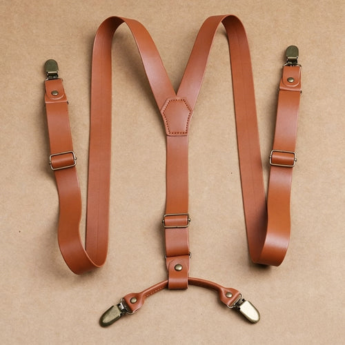 Brown Full Leather Y-Back Vintage Men's Suspenders