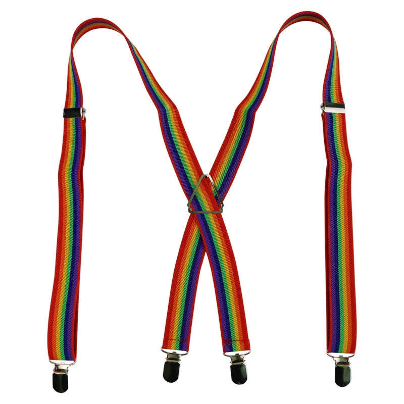 Stylish Rainbow Striped Printed Clip-On Suspenders For Men