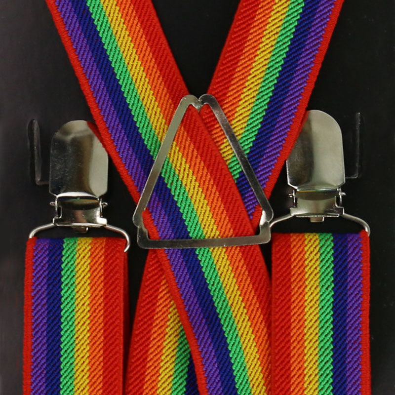 Stylish Rainbow Striped Printed Clip-On Suspenders For Men