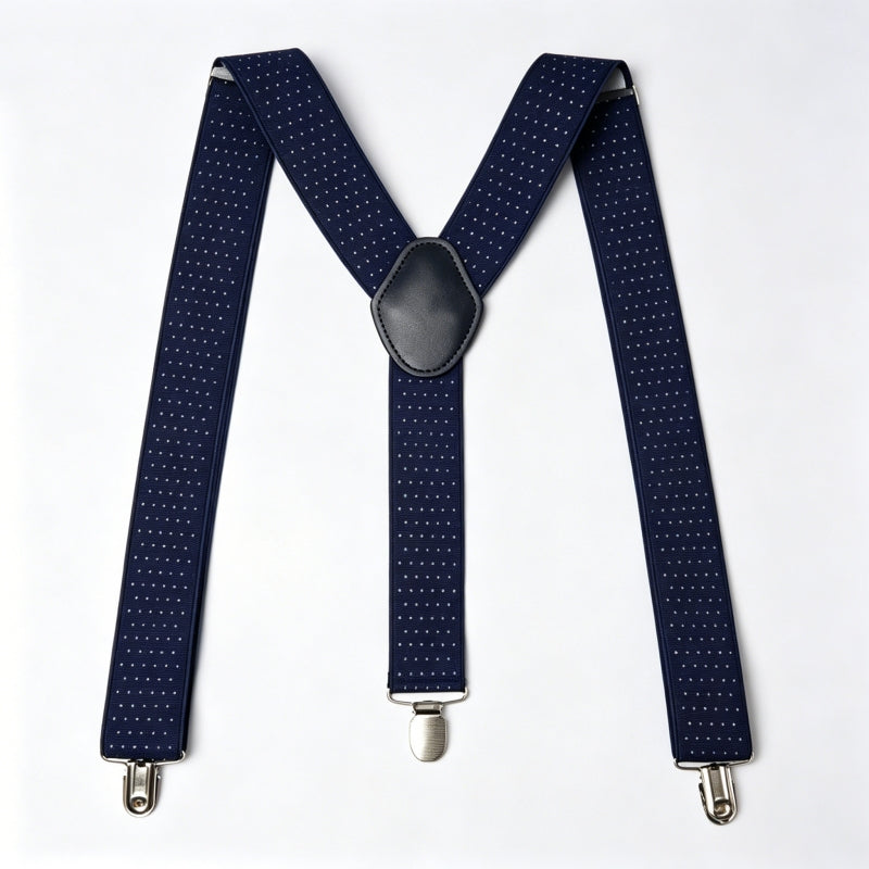 Navy White Dot Y-Back Clip On Suspenders For Men In Stock