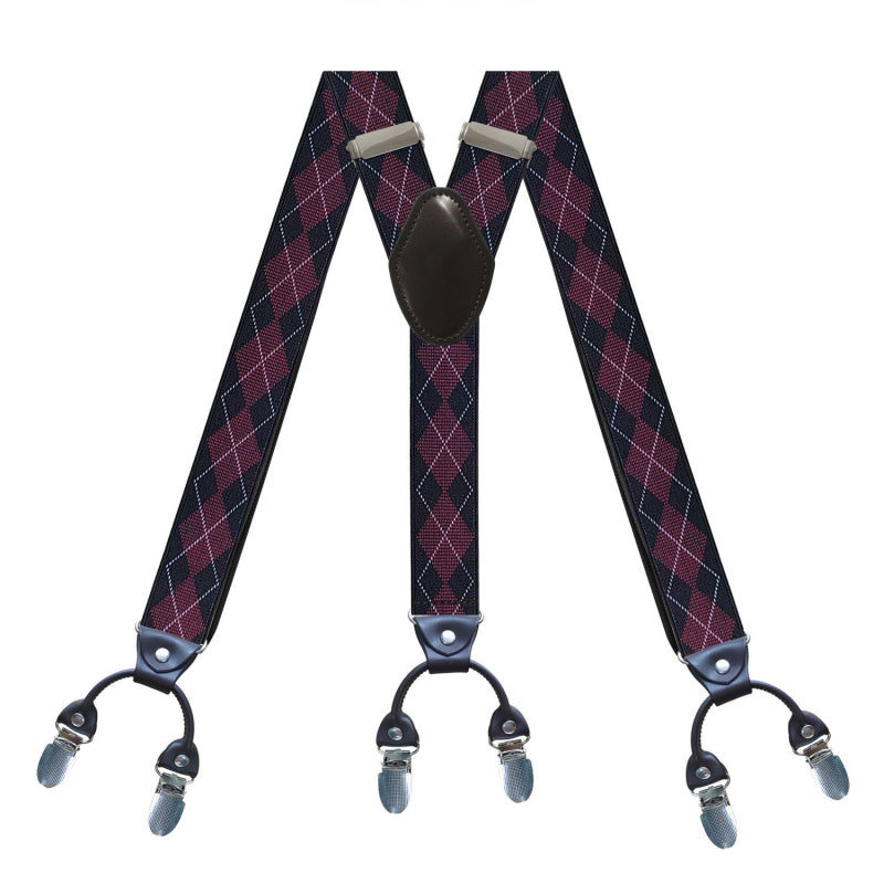 Black Red Plaid Y-Back Adjustable Clip-On Suspenders For Men