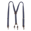 Black Base White & Blue Striped Universal Clip-On Suspenders For Men