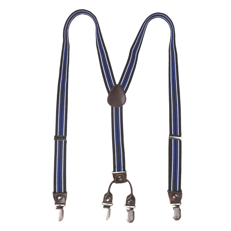 Black Base White & Blue Striped Universal Clip-On Suspenders For Men