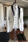 Bespoke White Slim Fit Wedding Men's Suits with Black Shawl Lapel