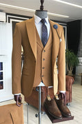 Bespoke Light Brown 3 Pieces Close Fitting Business Suits