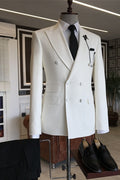 Stylish White Double Breasted Peaked Lapel Business Suits