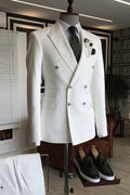 Decent White Double Breasted Peaked Lapel Business Suits